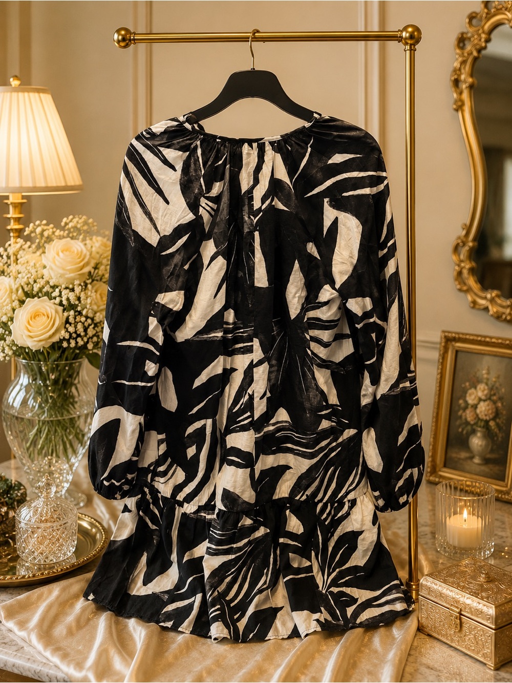 H&M Black & White Tropical Print Dress - Picture 3 of 8